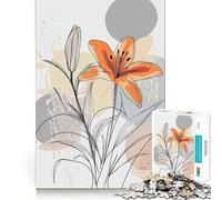 Puzzle de 1000 pièces Lys Orange sur Fond Abstrait pour Adultes, idéal pour Un Cadeau Original et Amusant (38x52cm)