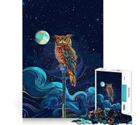 Puzzle de 1000 pièces - Magnifique chouette la nuit - Coupe précise - Fait de la pensée un plaisir - Favorise la détente - Un superbe élément de décoration de Noël pour la maison (50 x 75 cm)