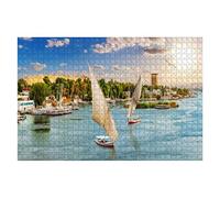 Puzzle de 1000 pièces - Magnifique Vue du Nil et des felouques - Ville d'Assouan, Égypte - Puzzle à Faire soi-même pour Adultes - Jeu éducatif - 70 x 50 cm
