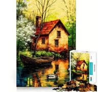 Puzzle de 1000 pièces Maison au Bord de la rivière avec Canards pour Adolescents, idéal pour améliorer sa mémoire, se détendre et créer Une œuvre d'art aux découpes nettes (50x75cm)