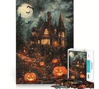 Puzzle de 1000 pièces Maison d'halloween hantée avec des citrouilles pour Adolescents Un Jeu Stimulant pour se détendre et créer Une œuvre d'art aux découpes précises 50x75cm