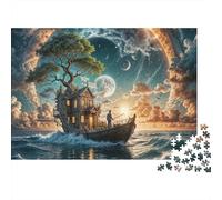 Puzzle de 1000 pièces « Maison Flottante Fantastique » : cabane dans Les Arbres, Bateau, océan au Clair de Lune. Jeu éducatif pour Adultes. Décoration Magnifique. d'anniversaire. 38 x 26 cm.