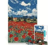 Puzzle de 1000 pièces Maison printanière au Milieu d'un Champ de Coquelicots pour Adolescents renforce la mémoire Calme et sérénité qualité supérieure pour Les vœux du Père Noël 50x75cm