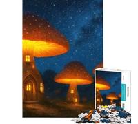 Puzzle de 1000 pièces Maisons Champignons Lumineuses sous Un Ciel étoilé Décoration Murale pour Anniversaire ou Noël Jouet éducatif pour Les Enfants de 14 Ans et Plus (50x75cm)