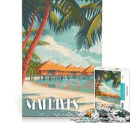 Puzzle de 1000 pièces Maldives Beach Bliss Jeu Familial Assemblage de Motifs avec des pièces de Formes aléatoires Parfaitement emboîtables 50x75cm