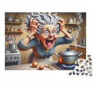 Puzzle de 1000 pièces « Mamie en colère Qui Cuisine » - Portrait de Grand-mère déjantée dans sa Cuisine - Jeu éducatif pour Adultes - Décoration intérieure - difficulté élevé -70 x 50 cm