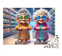 Puzzle de 1000 pièces « Mamies Faisant Leurs Courses » : Deux Clowns âgés Font Leurs Courses. Jeu éducatif pour Adultes, décoration intérieure, défi, Anniversaire. 52 x 38 cm.