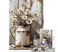 Puzzle de 1000 pièces Marguerite Nature Morte Rustique Jeu Anti-Stress Cadeau d'anniversaire Jeu Pratique avec pièces de Formes aléatoires Parfaitement emboîtables Dimensions 50x75cm