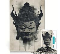 Puzzle de 1000 pièces Masque de Bouddha Lavis d'encre Manga Bords Lisses Jeu de Concentration Amusant Temps de Jeu Confortable Cadeau d'anniversaire (38x52cm)