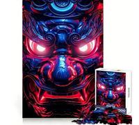 Puzzle de 1000 pièces Masque de samouraï Lumineux néon pour Adultes Améliore la mémoire Moment de détente Bords Fins Cadeau de Noël idéal (38x26cm)