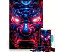 Puzzle de 1000 pièces Masque de samouraï Lumineux néon pour Adultes Améliore la mémoire Moment de détente Bords Fins Cadeau de Noël idéal (38x26cm)