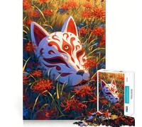 Puzzle de 1000 pièces Masque Kitsune dans Les Fleurs pour Adultes, Jeu d'agilité cérébrale et de détente, défi Amusant, Jeu du Soir 38x26cm