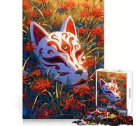 Puzzle de 1000 pièces Masque Kitsune dans Les Fleurs pour Adultes, Jeu d'agilité cérébrale et de détente, défi Amusant, Jeu du Soir 38x26cm