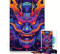 Puzzle de 1000 pièces Masque Oni Yokai Néon pour Adultes Jeu Intelligent, Anti-Stress, Assemblage de Motifs, Surprise chaleureuse (38x52cm)