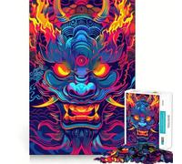 Puzzle de 1000 pièces Masque Yokai Japonais néon pour Adolescents Développement de la mémoire, Assemblage Anti-Stress, Cadeau touchant (38x52cm)