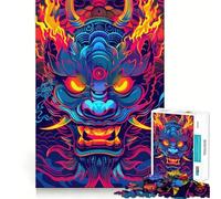 Puzzle de 1000 pièces Masque Yokai Japonais néon pour Adultes Jeu de réflexion Stimulant Temps de détente Bords précis Cadeau Exquis (50x75cm)