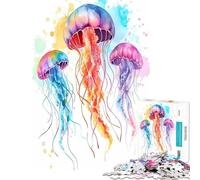 Puzzle de 1000 pièces Méduse Aquarelle Défi Cérébral Jeu Éducatif Addictif Course de Vitesse Cadeau d'anniversaire (Dimensions 38x52cm)