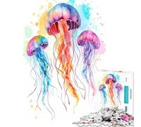 Puzzle de 1000 pièces Méduse Aquarelle Défi Cérébral Jeu Éducatif Addictif Course de Vitesse des Mains Cadeau d'anniversaire (Dimensions 75x50cm)