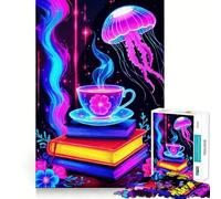 Puzzle de 1000 pièces Méduse dans Une Tasse de thé néon pour Adultes, Jeu d'entraînement cérébral Anti-Stress, pour Les fêtes (38x26cm)