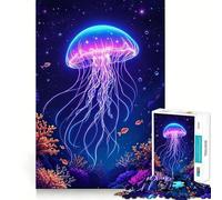 Puzzle de 1000 pièces méduse néon bioluminescente dans le récif de corail cosmique de l'océan Coupe précise Puissance de réflexion Favorise la concentration Détend le temps Un superbe Noël