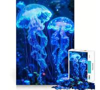 Puzzle de 1000 pièces Méduse néon Lumineuse pour Adultes Jeu de logique Stimulant et Amusant Bords Nets Cadeau mémorable (50x75cm)