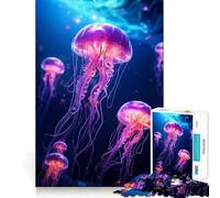 Puzzle de 1000 pièces Méduse néon Lumineuse pour Adultes, Jouet de réflexion Anti-anxiété, Bords précis, Cadeau attentionné (38x52cm)