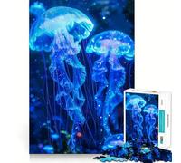 Puzzle de 1000 pièces Méduse néon Lumineuse pour Adultes, Jouet de réflexion Anti-anxiété, Bords précis, Cadeau attentionné (38x52cm)