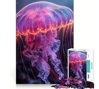 Puzzle de 1000 pièces Méduse néon pour Adultes, Cadeau pour améliorer la mémoire et se détendre, décoration Murale aux découpes nettes (38x52cm)