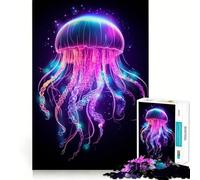 Puzzle de 1000 pièces Méduse néon pour Adultes et Adolescents, Jeu cérébral, Divertissement paisible, Bords Nets, Cadeau mémorable (38x52cm)