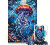 Puzzle de 1000 pièces Méduses colorées sous l'eau pour Adolescents Jeu Stimulant pour Le Cerveau,emboîtement précis sans espaces,activité relaxante en Groupe à l'intérieur (38x26cm)
