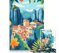 Puzzle de 1000 pièces Météores,Village Grec,Art Minimaliste,Jeu d'assemblage précis,activité cérébrale Amusante pour Passer Le Temps,Cadeau d'anniversaire Artistique (38x26cm)