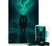 Puzzle de 1000 pièces Meute de Loups sous Les aurores boréales Jeu de réflexion Pièces précises et sans Couture Activité familiale Amusante en soirée (38x52cm)