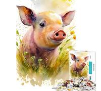 Puzzle de 1000 pièces Mignon Petit Cochon Animal de la Ferme Jeu de Construction Difficile et Stimulant Faisant Appel à la logique et à l'analyse à partir de 14 Ans (38x52cm)