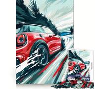 Puzzle de 1000 pièces Mini Cooper Racing Rouge pour Adultes et Adolescents, Jeu de logique Solide, Silencieux et Amusant, découpe de précision, Cadeau du Père Noël (38x26cm)
