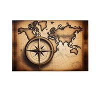 Puzzle de 1000 pièces Mjhkxlj boussole et carte du monde ancienne image de qualité en bois pour adultes et enfants, puzzles amusants pour soulager le stress