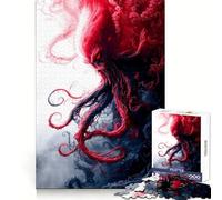 Puzzle de 1000 pièces Monstre Tentacule Rouge pour Adolescents Jeu de logique Solide Temps en Famille Bords Transparents Surprise chaleureuse (38x26cm)