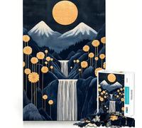 Puzzle de 1000 pièces Montagne Cascade Lune pour Adultes et Adolescents, Jeu de logique, détente, découpe de précision, (38x26cm)