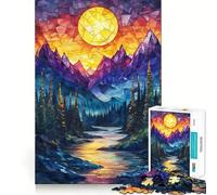 Puzzle de 1000 pièces Montagne et forêt en vitrail d'automne pour Adolescents, Jeu de logique et de Coordination, découpe précise, Surprise de Noël 38x52cm