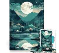 Puzzle de 1000 pièces Montagnes, Arbres et Lune pour Adultes Jeu de réflexion et de détente Design élégant (38x52cm)