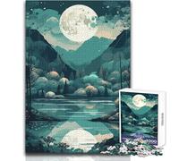 Puzzle de 1000 pièces Montagnes, Arbres et Lune - Un Moyen Relaxant d'occuper Son Temps Libre - Découpe précise et régulière - Dimensions 38x52cm
