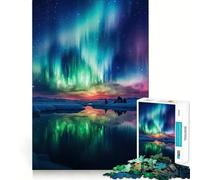 Puzzle de 1000 pièces Montagnes des Aurores Boréales pour Adultes Développe la mémoire Loisirs Doux Découpe Ferme Cadeau de Noël (50x75cm)