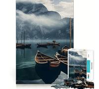 Puzzle de 1000 pièces Montagnes et Bateaux au Bord d'un lac pour Adultes, Jeu de réflexion Anti-anxiété, Bords précis, Cadeau attentionné (50x75cm)