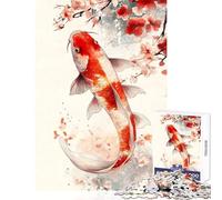 Puzzle de 1000 pièces Motif Aquarelle de carpes koï décoration intérieure Jouet Jeu éducatif avec Poster et fiche de Questions Assortis Dimensions 38x52cm