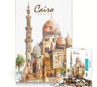 Puzzle de 1000 pièces,Motif Aquarelle de la Ville du Caire,pièces aux Contours Nets,Jeu de développement cognitif,Moment de Calme et de Divertissement,décoration de Noël (38x52cm)