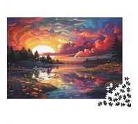 Puzzle de 1000 pièces - Motif de sushis colorés au Coucher du Soleil surréaliste sur Un lac - Activité ludique et stimulante pour Adultes - 52 x 38 cm