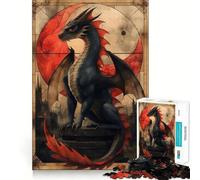 Puzzle de 1000 pièces - Motif dragon noir et rouge - Bords propres - Jouet décoratif pour favoriser la réflexion - Jeu simple et amusant - Cadeau d'anniversaire (38 x 26 cm)