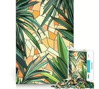 Puzzle de 1000 pièces, Motif Feuilles Tropicales et vitrail, Bords Lisses, Jeu de Concentration Amusant, Moment de détente, Cadeau d'anniversaire (50x75cm)