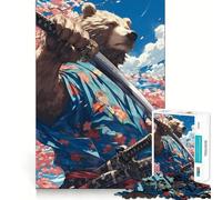Puzzle de 1000 pièces, motif ours, samouraï, fleur coupe lisse, jeu cognitif, cadeau, temps de jeu relaxant, jeu d'anniversaire (50 x 75 cm)
