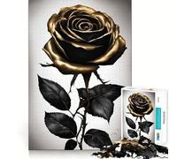 Puzzle de 1000 pièces,Motif Roses Noires et dorées,pièces Parfaitement ajustées,Jouet créatif et Amusant,Moments de détente et de Plaisir,Cadeau de décoration d'anniversaire (50x75cm)