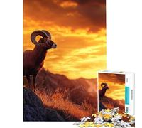Puzzle de 1000 pièces Mouflon d'Amérique au Coucher du Soleil Jeu Relaxant défi intellectuel Jouet addictif Cadeau pour Femmes et Hommes Course de Vitesse Manuelle (38x26cm)